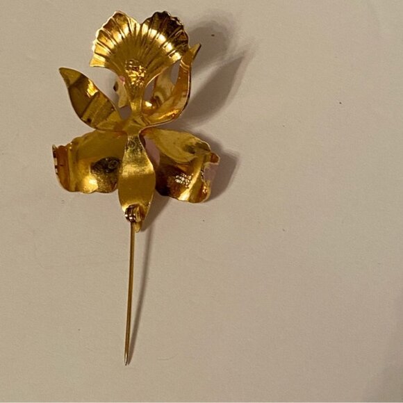CERRITO ORIGINAL 1982 BROOCH PIN PINK ENAMEL GOLD TONE FLOWER IRIS ORCHID - Picture 6 of 8